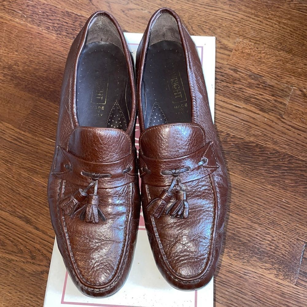 E.T. Wright Tassel Deerskin brown leather slip on loafers‎